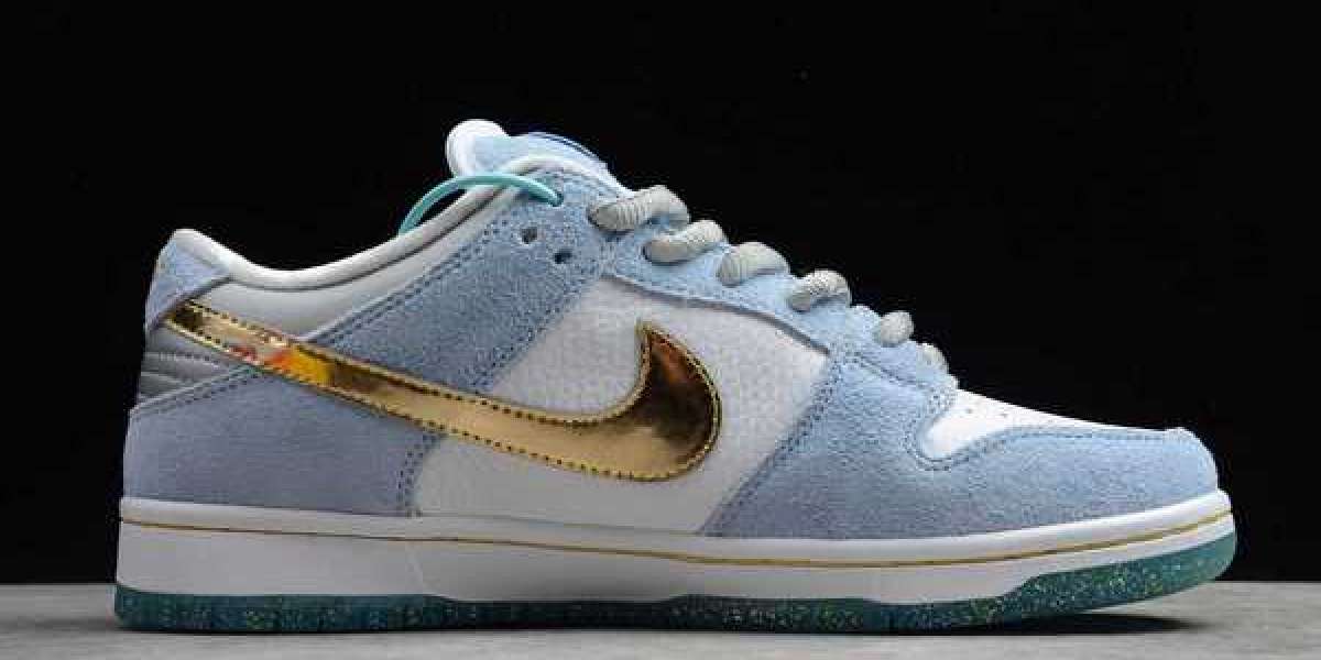 DC9936-100 Newest Sean Cliver x Nike Dunk Low SB White/Psychic Blue-Metallic Gold Shoes