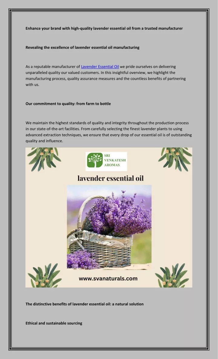 PPT - Enhance your brand with high-quality lavender essential oil from a trusted manuf PowerPoint Presentation - ID:13161717