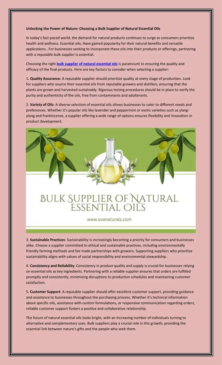 PPT - Unlocking the Power of Nature: Choosing a Bulk Supplier of Natural Essential Oil PowerPoint Presentation - ID:13099702