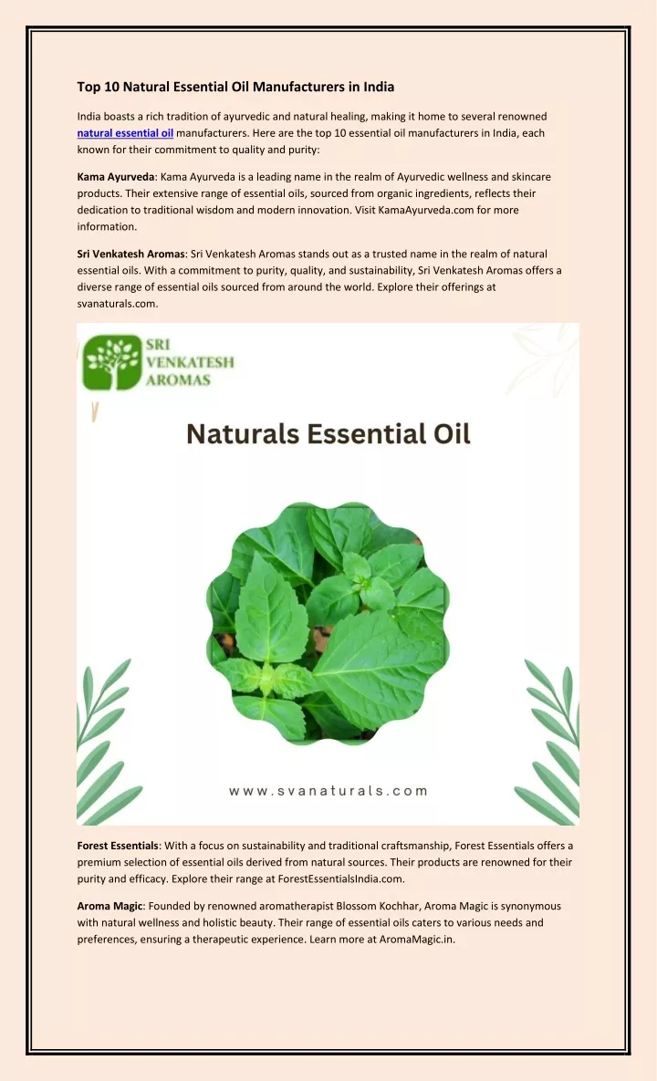 PPT - Top 10 Natural Essential Oil Manufacturers in India PowerPoint Presentation - ID:13136504