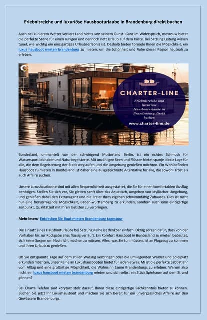 Exklusive Hausboote in Brandenburg mieten für den perfekten Urlaub | PDF