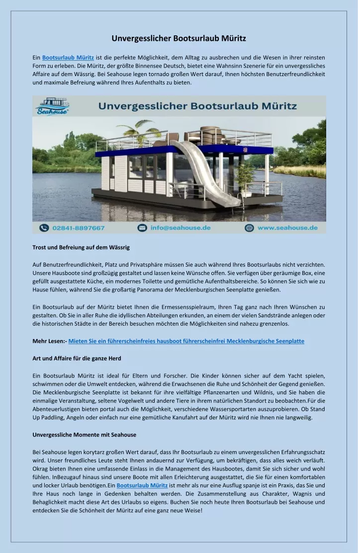 PPT - Genießen Sie einen Bootsurlaub Müritz PowerPoint Presentation, free download - ID:13406401